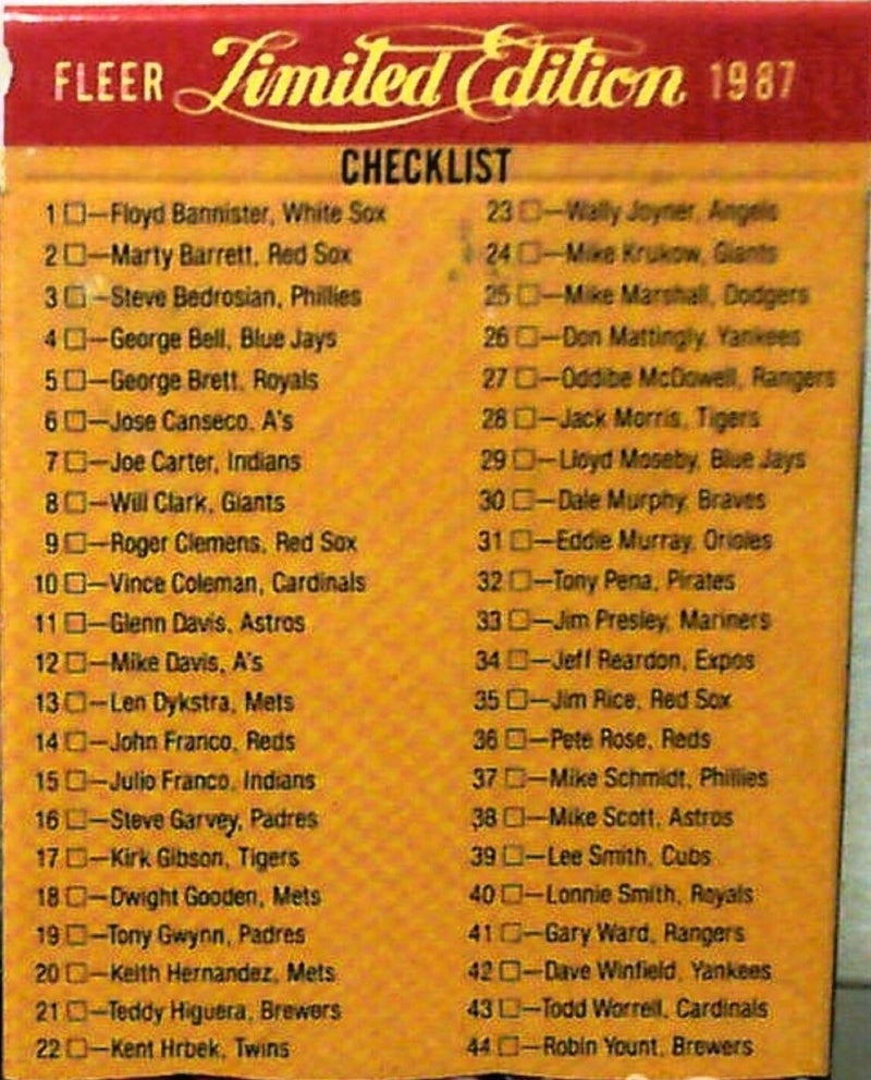 Topps Total 1987 Fleer Limited Edition Baseball Superstars Set LOADED with Stars and Hall of Famers including George Brett, Roger Clemens, Tony Gwynn, Pete Rose, Mike Schmidt, Don Mattingly and Robin Yount Plus - Image 2